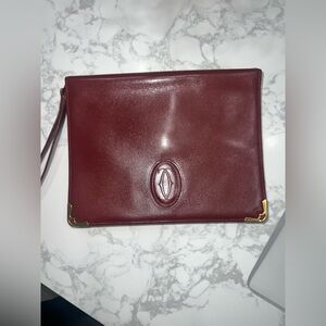 Cartier Vintage Deep Red Bordeaux Calfskin Leather Clutch